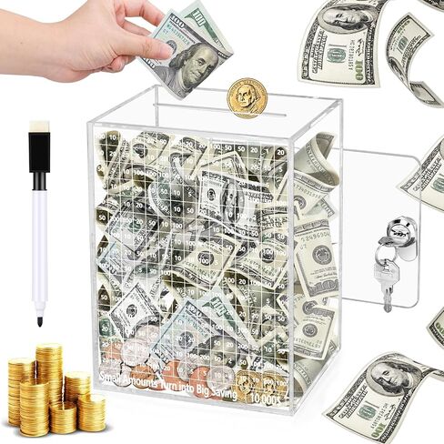 Homgaty Money Savings Box with Lock, 10000 Clear Money Box Cash Vault Saver Money Box Coin Piggy Bank, Openable Money Saving Challenge Box for Kids Adults in Saudi Arabia