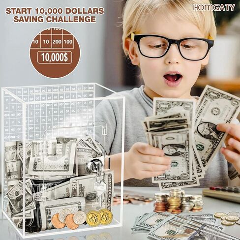 Homgaty Money Savings Box with Lock, 10000 Clear Money Box Cash Vault Saver Money Box Coin Piggy Bank, Openable Money Saving Challenge Box for Kids Adults in Saudi Arabia