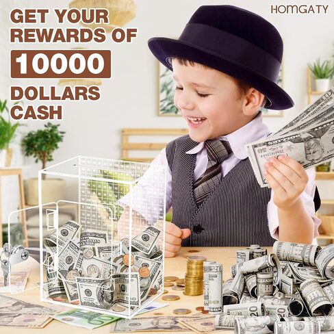 Homgaty Money Savings Box with Lock, 10000 Clear Money Box Cash Vault Saver Money Box Coin Piggy Bank, Openable Money Saving Challenge Box for Kids Adults in Saudi Arabia