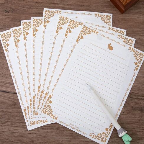 10/50/100 Pcs A4(29.7cm×21cm/11.6″×8.2″) Vintage Flower rabbit Design Letterhead Kraft Writing Paper Set Office School Supplies Stationery Letter Paper (10pcs White 1) in Saudi Arabia