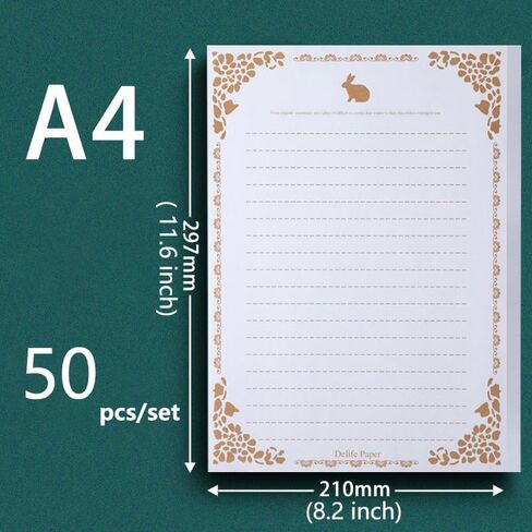 10/50/100 Pcs A4(29.7cm×21cm/11.6″×8.2″) Vintage Flower rabbit Design Letterhead Kraft Writing Paper Set Office School Supplies Stationery Letter Paper (10pcs White 1) in Saudi Arabia