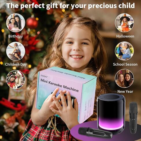 Karaoke Machine for Kids,Mini Karaoke Machine with 2 Wireless Microphones,Portable Bluetooth Speaker with LED Light,Birthday Gifts Party Favors,Kids Toys for Girls 4,5,6,7,8,9,10 +Year Old in Saudi Arabia