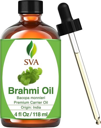 SVA Organics Brahmi Oil 4 Ounce Pure Bacopa Monnieri Cold Pressed Premium Therapeutic Grade Carrier Oil for Long and Strong Hair, Skin Care and Massage in Kuwait