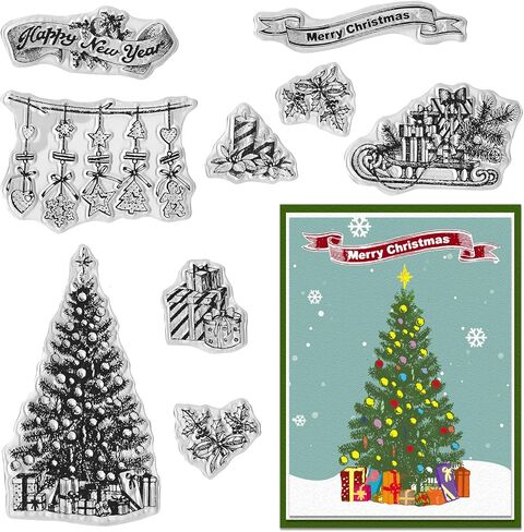 Hying Christmas Crystal Ball Clear Stamps for Card Making, Xmas Trees Elk Rubber Stamps Christmas Stocking Words Transparent Stamp Seal for Crafting DIY Scrapbooking Photo Album Decor in Saudi Arabia