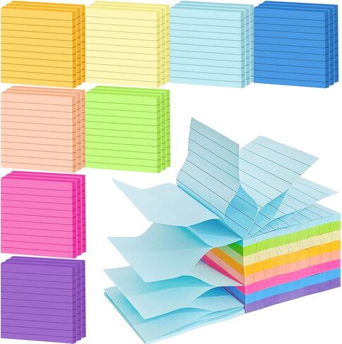24 Pack 1920 Sheets Pop Up Sticky Notes Lined 3x3 inch Self-Stick Notes Pads Post Lined Sticky Note Pads Accordion Pop Up Notes Refill for Dispenser Home Office School, 80 Sheets/pad (Bright Color) in Kuwait