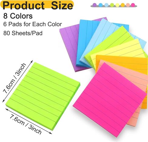 24 Pack 1920 Sheets Pop Up Sticky Notes Lined 3x3 inch Self-Stick Notes Pads Post Lined Sticky Note Pads Accordion Pop Up Notes Refill for Dispenser Home Office School, 80 Sheets/pad (Bright Color) in Kuwait