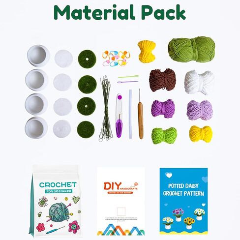 Meygajoe DIY Crochet Kit for Beginners, 4 Pack Little Daisy Crochet Kit Beginner Crochet Starter Kit for Complete Beginners Adults, Crocheting Knitting Kit with Step-by-Step Video Tutorials in Saudi Arabia