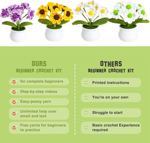 Meygajoe DIY Crochet Kit for Beginners, 4 Pack Little Daisy Crochet Kit Beginner Crochet Starter Kit for Complete Beginners Adults, Crocheting Knitting Kit with Step-by-Step Video Tutorials in Saudi Arabia