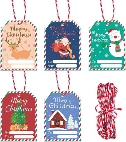100 قطعة من علامات عيد الميلاد للهدايا، ملصقات علامات هدايا عيد الميلاد، حشوات تخزين العطلات، علامات هدايا مع خيوط، ملصقات عيد الميلاد للهدايا، زينة عيد الميلاد، علامات أسماء للهدايا in Kuwait