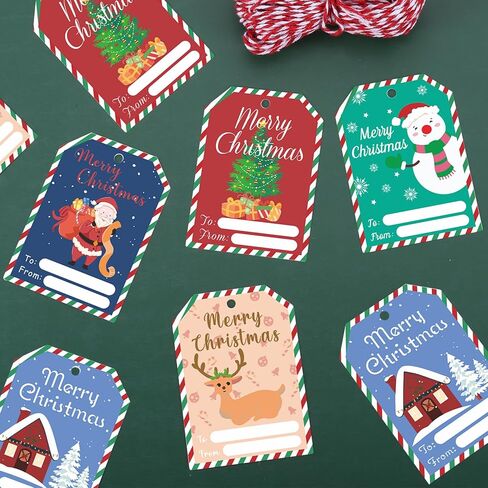 100 قطعة من علامات عيد الميلاد للهدايا، ملصقات علامات هدايا عيد الميلاد، حشوات تخزين العطلات، علامات هدايا مع خيوط، ملصقات عيد الميلاد للهدايا، زينة عيد الميلاد، علامات أسماء للهدايا in Kuwait
