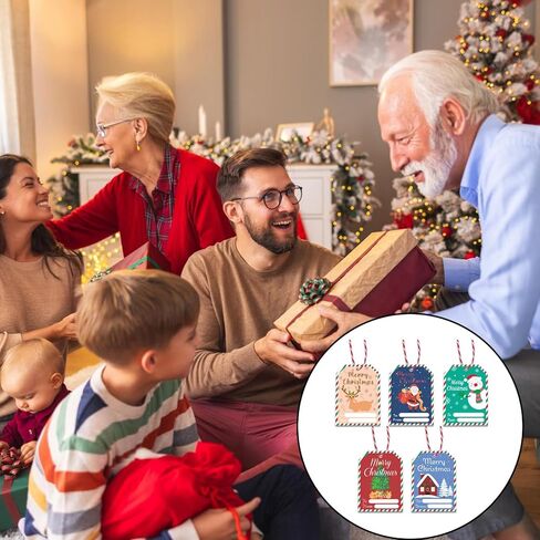 100 قطعة من علامات عيد الميلاد للهدايا، ملصقات علامات هدايا عيد الميلاد، حشوات تخزين العطلات، علامات هدايا مع خيوط، ملصقات عيد الميلاد للهدايا، زينة عيد الميلاد، علامات أسماء للهدايا in Kuwait