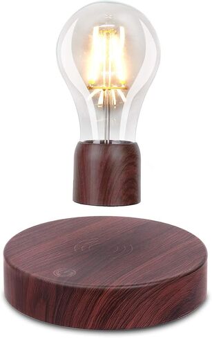 VGAzer Magnetic Levitating Floating Wireless LED Light Bulb Desk Lamp for Unique Gifts, Room Decor, Night Light, Home Office Decor Desk Tech Toys (Round Wooden Base..) in Saudi Arabia