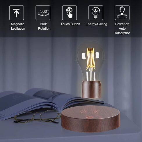 VGAzer Magnetic Levitating Floating Wireless LED Light Bulb Desk Lamp for Unique Gifts, Room Decor, Night Light, Home Office Decor Desk Tech Toys (Round Wooden Base..) in Saudi Arabia