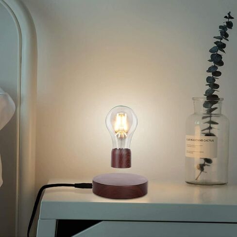 VGAzer Magnetic Levitating Floating Wireless LED Light Bulb Desk Lamp for Unique Gifts, Room Decor, Night Light, Home Office Decor Desk Tech Toys (Round Wooden Base..) in Saudi Arabia