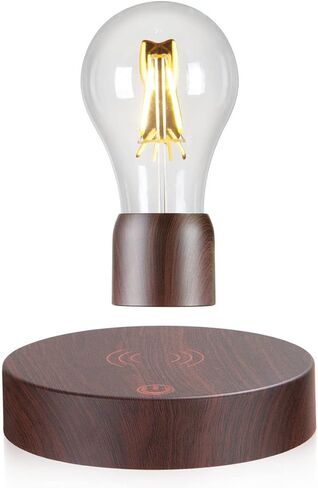 VGAzer Magnetic Levitating Floating Wireless LED Light Bulb Desk Lamp for Unique Gifts, Room Decor, Night Light, Home Office Decor Desk Tech Toys (Round Wooden Base..) in Saudi Arabia