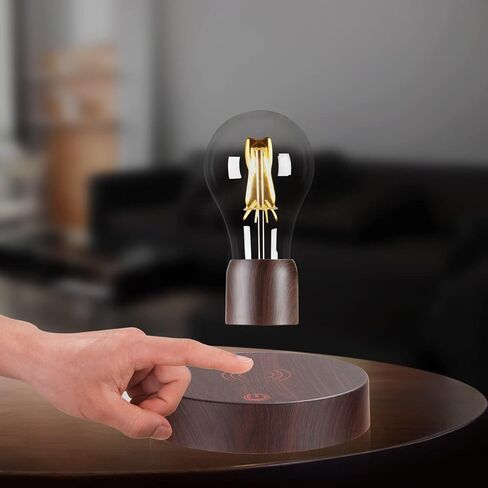 VGAzer Magnetic Levitating Floating Wireless LED Light Bulb Desk Lamp for Unique Gifts, Room Decor, Night Light, Home Office Decor Desk Tech Toys (Round Wooden Base..) in Saudi Arabia