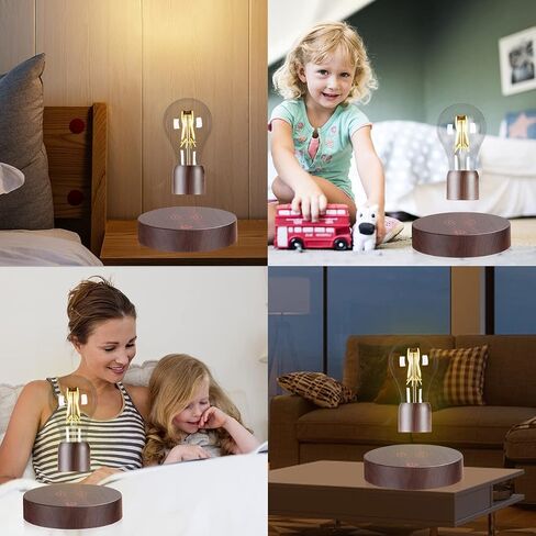 VGAzer Magnetic Levitating Floating Wireless LED Light Bulb Desk Lamp for Unique Gifts, Room Decor, Night Light, Home Office Decor Desk Tech Toys (Round Wooden Base..) in Saudi Arabia