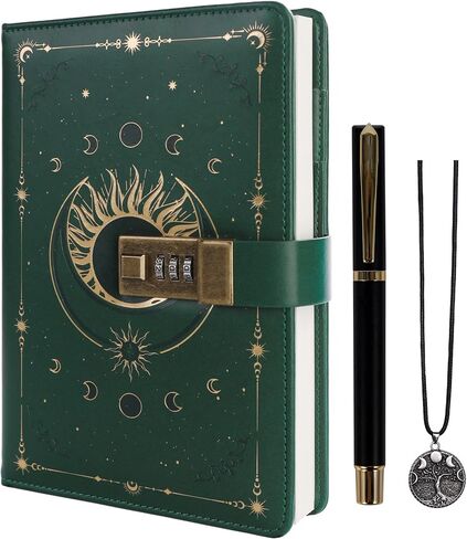 TIEFOSSI Diary with Lock, Vintage Sun Journal with Lock for Women Men, A5 Refillable Notebook with Lock for Writing, 224 Numbered Pages in Saudi Arabia
