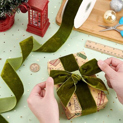 PH PandaHall 10 Yards Christmas Ribbon 1.5 inch Olive Green Velvet Ribbon Single Face Velvet Ribbon Velvet Ribbon Soft Satin Ribbon for Bowknot Making Gift Wrapping Party Christmas Decoration in Saudi Arabia