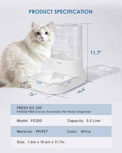 PAWGETHER® موزع مياه أوتوماتيكي للحيوانات الأليفة مع فلتر للقطط والكلاب الصغيرة سعة 1 جالون/3.5 لتر موزع مياه تلقائي للحيوانات الأليفة للكلاب، سهل الملء in Kuwait