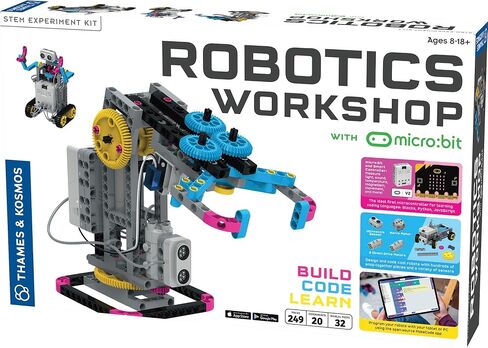 Thames & Kosmos Robotics Workshop with Micro:Bit STEM Experiment Kit, Creative, Educational Coding & Programming Curriculum for Home & School Use, Utilizes MakeCode App to Learn Python, Javascript in Kuwait