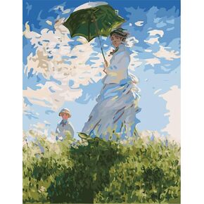 YEESAM ART Paint by Numbers for Adults, Woman with a Parasol by Monet 16x20 Inch Linen Canvas Acrylic DIY Number Painting Kits Wall Art Decor Gifts (Without Frame)
