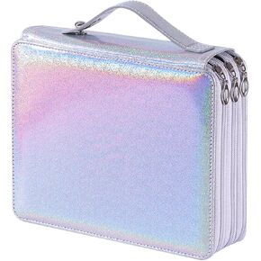 Shulaner 120 Slots Colored Pencil Case with Zipper Closure Pencils Bag Waterproof PU Leather Pen Organizer Storage Holder for Artist (Silver Glitter)