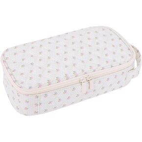 Lushandy Cute Pencil Case Aesthetic Pencil Pouch Large Pencil Box with Compartments College Office Quilted Floral Pen Bag