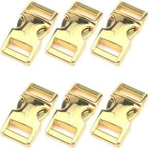 MY MIRONEY 6-Pack 3/8 Inch Metal Curved Buckle Gold Side Quick Release Buckles for DIY Craft Webbing Bracelets Backpack