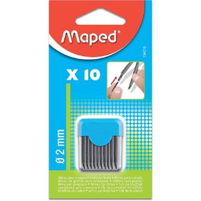 Maped 2mm Compass Leads in Reusable Storage Container, 10 Pack (134210)