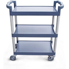 New Star Foodservice 54569 350-Pound Plastic 3-Tier Utility Bus Cart with Locking Casters, 42.5 "x19.5" x 38.5", Gray