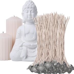 100PCS Pre-Waxed Candle Wick Set - 6 Inch Thick Wicks with Metal Base, Ideal for Candle Making with Butter, Soy, or Cotton Wax