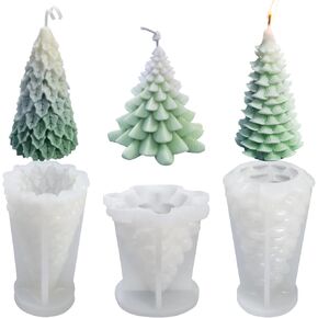 3 Pcs Christmas Tree 3D Candle Silicone Mold Tree Shaped Silicone Epoxy Christmas Pine Tree Silicone Mold for Making Tree DIY Xmas Aromatherapy Candles Decoration Gift