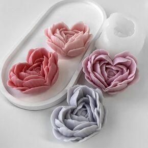 Rose Candle Molds Heart Shape 3D Rose Flower Molds Silicone Valentine's Day Silicone Molds for Making Candle Resin Soap Aromatherapy Candle Clay Craft