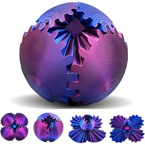 Gear Sphere, 3D Printed Gearsphere - The Steampunk Whirling Wonder Fidget Gear Ball, Gearsphere Cube Fidget Toy for Office and Home, Stress Relief Cool Stuff Toys Gift for 3+ Kids Adult (Blue)