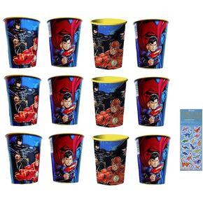 Unique Justice League Super Hero Birthday Party Supplies Bundle Pack Includes Reusable Plastic Cups - 12 Plastic Cups