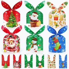 Weenkilly 120 Pcs Easter Treat Bags, 6 Style Easter Candy Bags for Kids, Cute Bunny Ear Plastic Small Easter Gift Bags Goodie Bags for Easter Party Favor Supplies