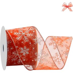 4 Rolls 40 Yards Christmas Ribbon Wired, 2.5 Inch Sheer Organza Glitter Ribbon for Gift Wrapping, Xmas Tree, Wreath, Party Decoration