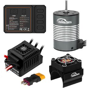 Hobby Fans Waterproof S3650 3900KV Brushless Motor 3.175mm Shaft with 60A Senseless Brushless ESC Electric Speed Controller Combo Set with Heatsink and Programming Card for 1/10 RC Car Truck, Black in Kuwait