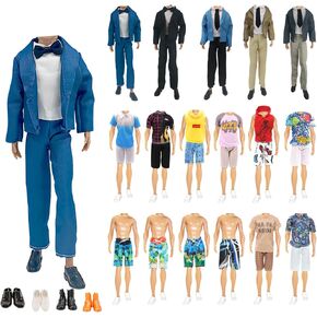 12 Pcs Doll Clothes and Shoes for Boy Dolls, 2 Sets Suit 2 Short Sleeves 2 Shorts 2 Beach Pants 4 Shoes, Fashion Casual Outfits for 11 inch Boy Dolls Brithday Gift, in Random