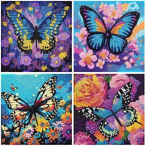 tigdtiu 5D Diamond Art Kits for Kids, 4 Pcs Colorful Butterfly Kid's DIY Diamond Big Gem Art,Kids' Mosaic Diamond Art Kits Crafts for Kids Ages 4-8-10-12 Children for Gifts 6x6inch(Without Frame