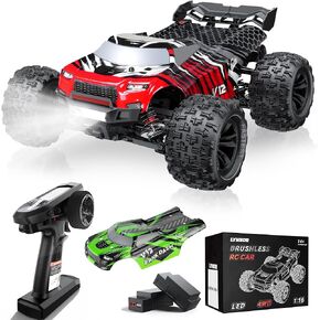 1/16 Brushless Remote Control Car, Electric 4WD RC Truck Max 43 MPH Fast RC Cars, All Terrains High Speed RC Monster Truck with Two 2S Lipo Batteries for Adults & Boys