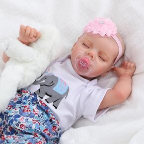 Reborn Baby Dolls 17 Inch Sleeping Realistic - Newborn Baby Dolls Soft Vinyl Limbs & Cloth Body Poseable Real Lifelike Baby Dolls Girl with Feeding Kit Birth Certificate Gift Box for Kids Age 3+