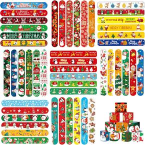 96Pcs Christmas Slap Bracelets,Christmas Party Favors,Goodies Stocking Stuffers, Classroom Prizes
