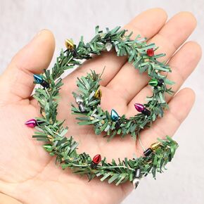 Miniature Christmas Garland, Christmas Lights, Miniature Christmas Tree Lights, Artificial Pine Wired Roping with Metallic Bulbs for Dollhouse, Fairy Garden, 11.8 inches Long