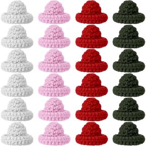 Christmas Mini Knitting Hats Mini Knitting Doll Hats Mini Hats for Crafts Christmas Ornaments DIY Hair Accessories Xmas Decoration(Assorted Color,12 Pcs)