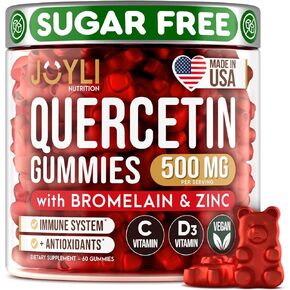 JOYLI Quercetin Gummies - Quercetin with Bromelain, Zinc & Vitamin C - Quercetin 500mg Supplement for Immune System Support - Pure Quercetin for Kids and Adults - 60 pcs Quercetin Chewable