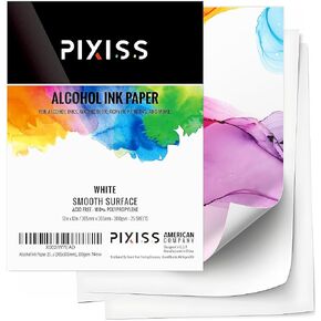 White Alcohol Ink Paper - 25 Sheets Pixiss Heavy Weight Art Paper for Alcohol Ink & Watercolor - Synthetic Paper 12x12 Inches (305x305mm), 300gsm