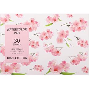 30 Sheets A5 Watercolor Paper Pad(8.3 x 5.8"), 140 LB/300 GSM, 100% Cotton Cold Pressed Watercolor Paper for Watercolor Drawing, Mixed Media, Art Journaling, Gouache Ink