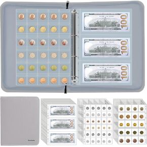 Coin Collection Album Holder for Collectors, 400 Pockets Fireproof Coin Collection Book & 36 Paper Money Organizer Binder for Coin Currency Collection Supplies,Pennies,Bill,Tokens,Badges